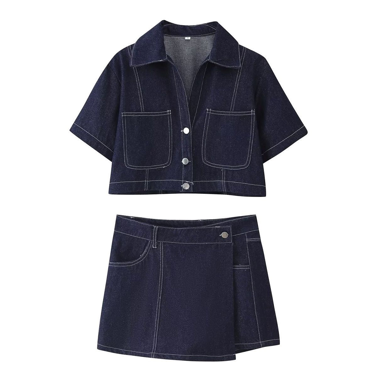 Denim Cropped Co-ord Set — Blue
