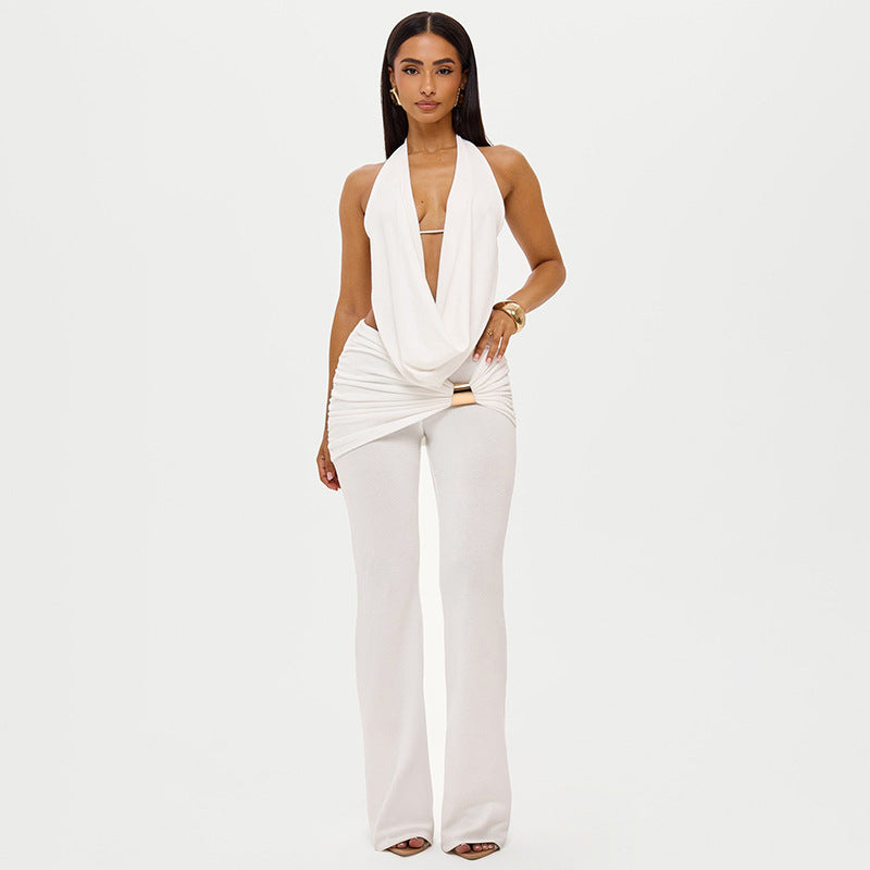 Noir Drape Halter Jumpsuit — Black