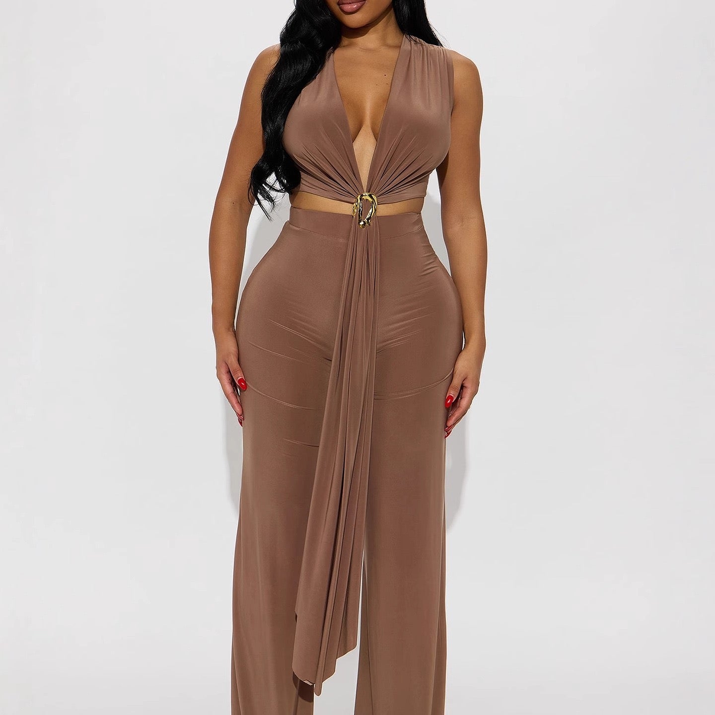 Draped Co-ord Set — Taupe