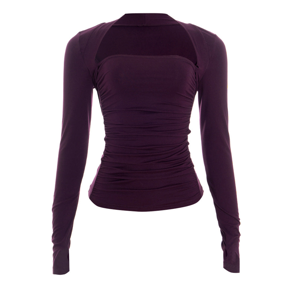 Square Neck Long Sleeve Ruched Fitted Top