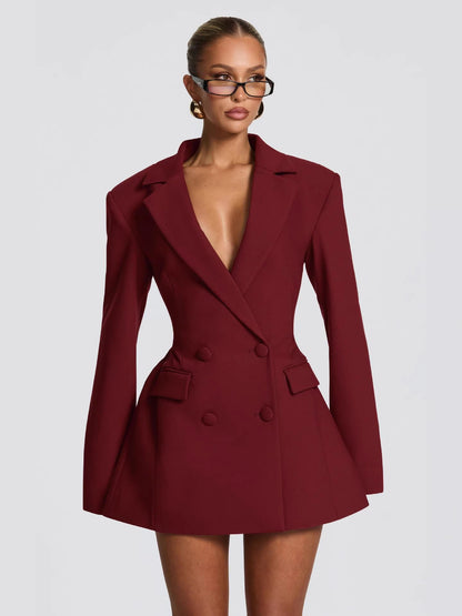 Bordeaux Double-Breasted Blazer Dress