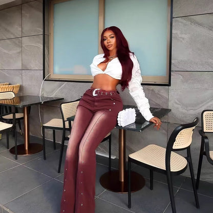 Bordeaux Stud Flare Jeans — AZOMME