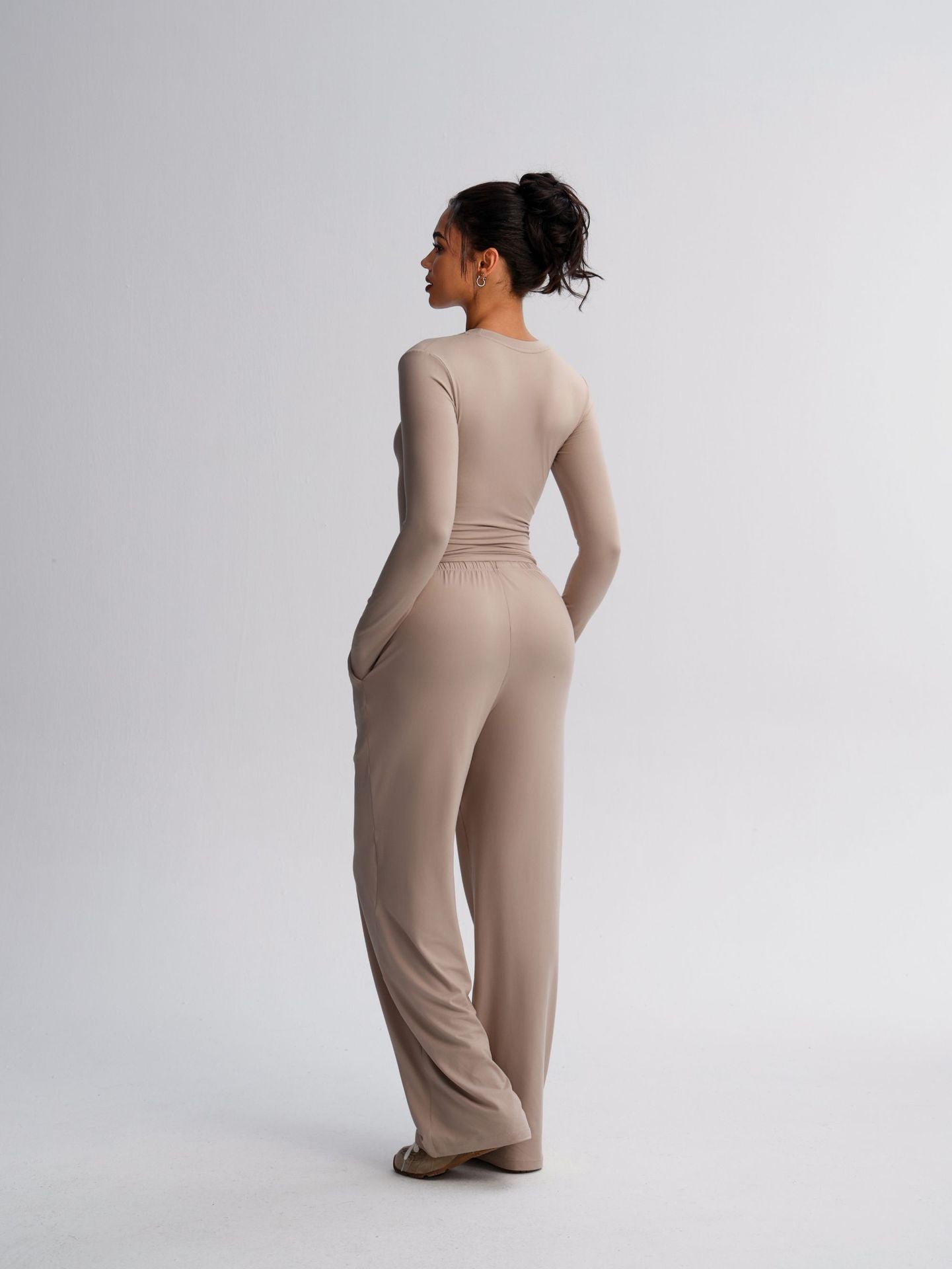 Mesh Crop & Wide Leg Co-ord Set — Mocha