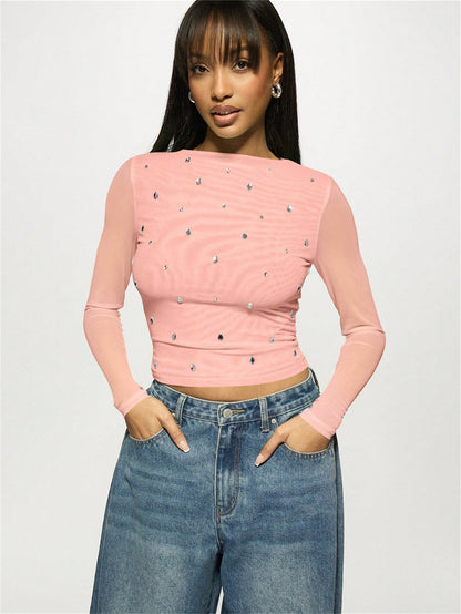 Crystal Mesh Long Sleeve Top