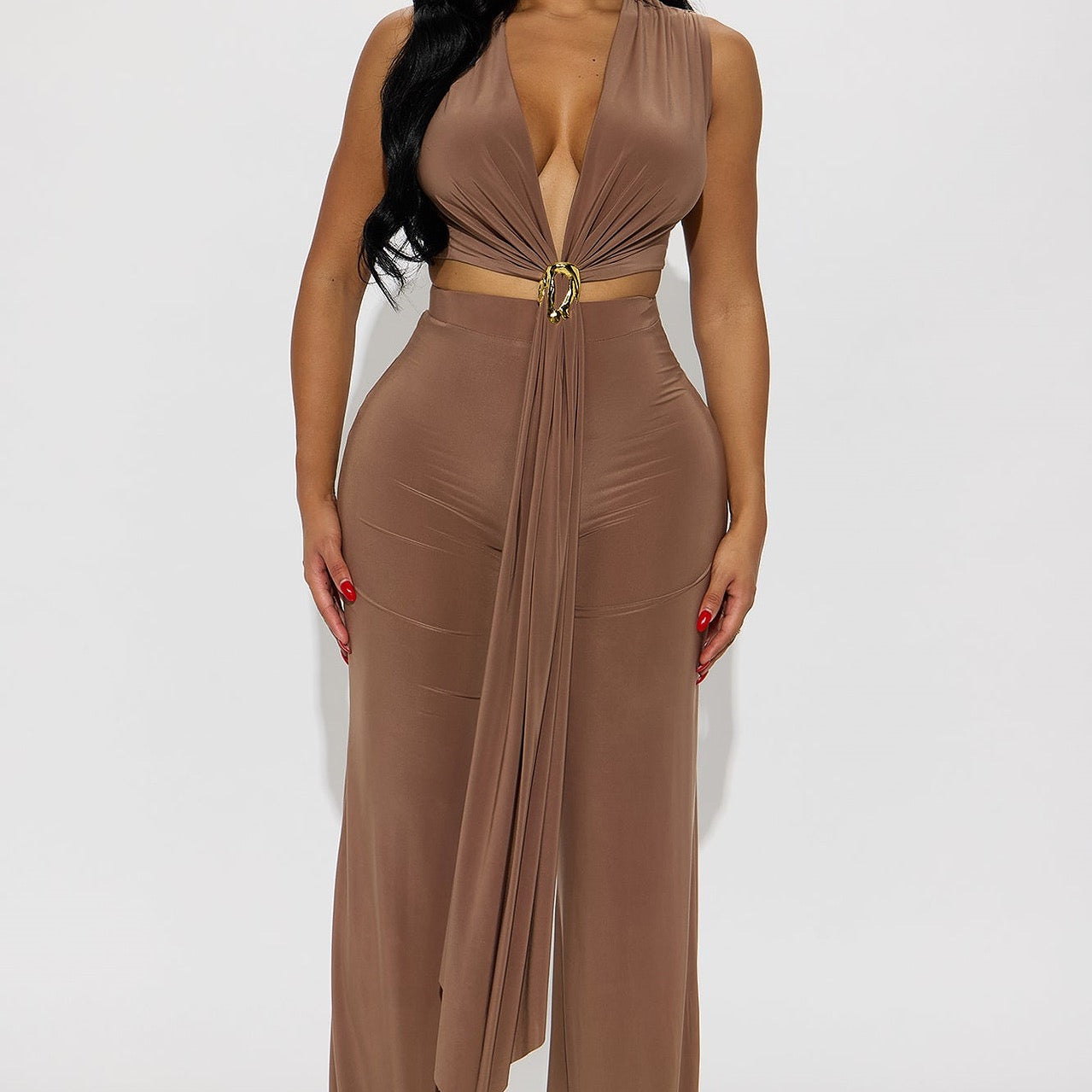 Draped Co-ord Set — Taupe