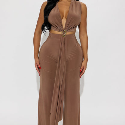 Draped Co-ord Set — Taupe