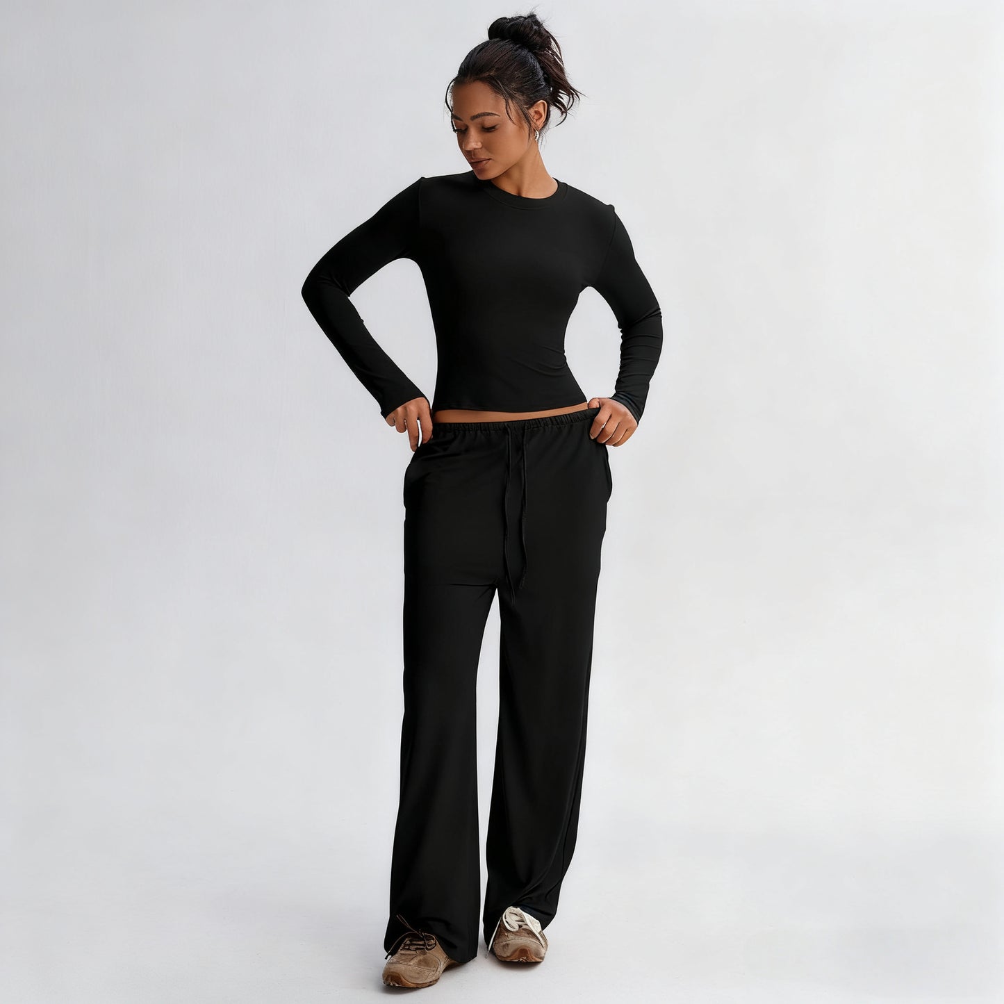 Mesh Crop & Wide Leg Co-ord Set — Mocha