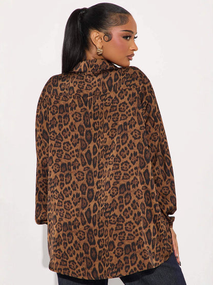 Oversized Leopard Print Shirt — Brown