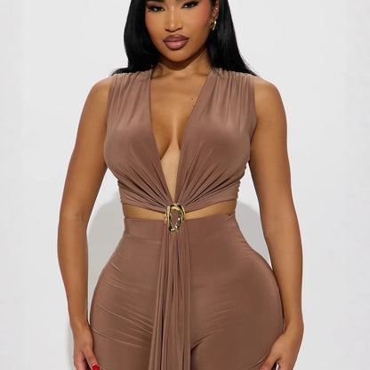 Draped Co-ord Set — Taupe