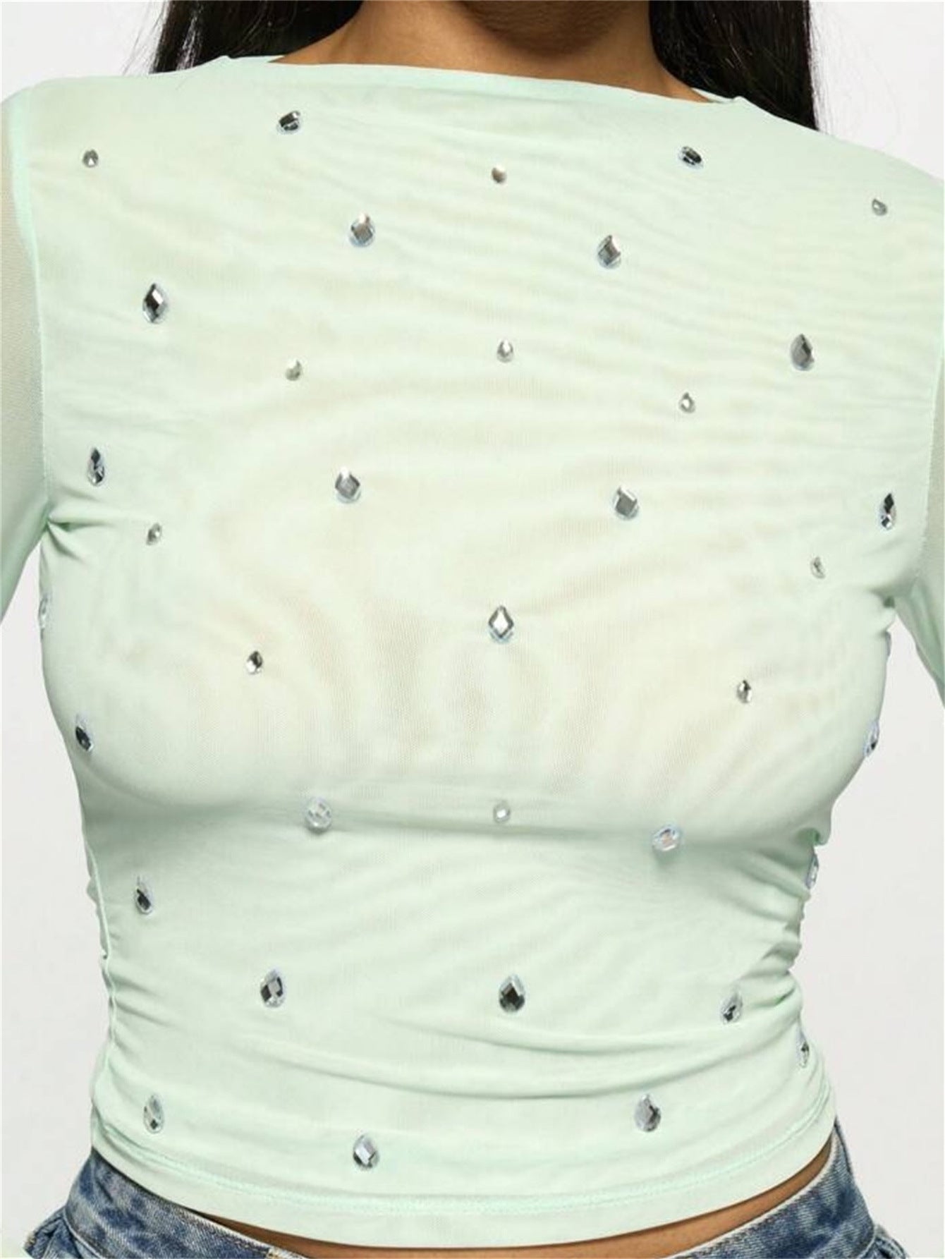 Crystal Mesh Long Sleeve Top