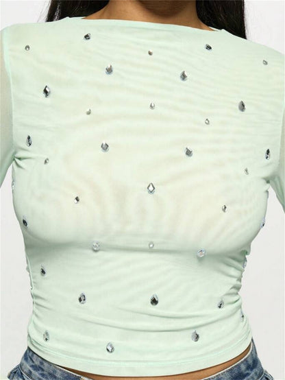 Crystal Mesh Long Sleeve Top