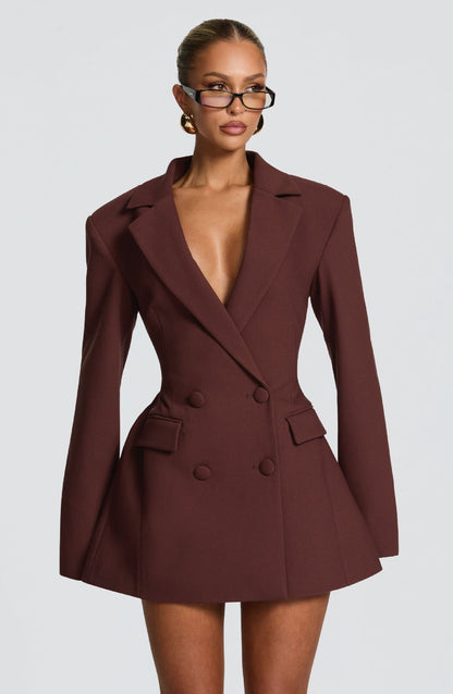 Bordeaux Double-Breasted Blazer Dress