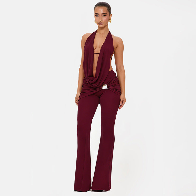 Noir Drape Halter Jumpsuit — Black