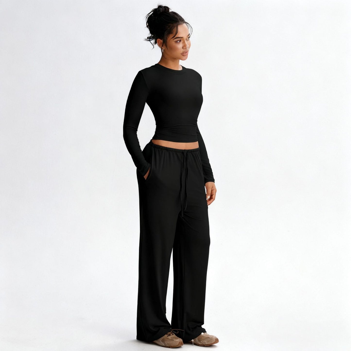 Mesh Crop & Wide Leg Co-ord Set — Mocha
