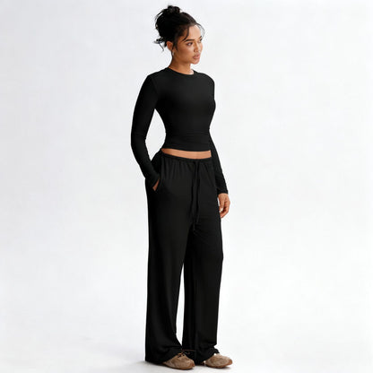 Mesh Crop & Wide Leg Co-ord Set — Mocha