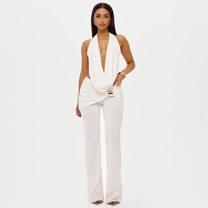 Noir Drape Halter Jumpsuit — Black