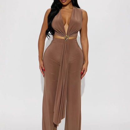 Draped Co-ord Set — Taupe