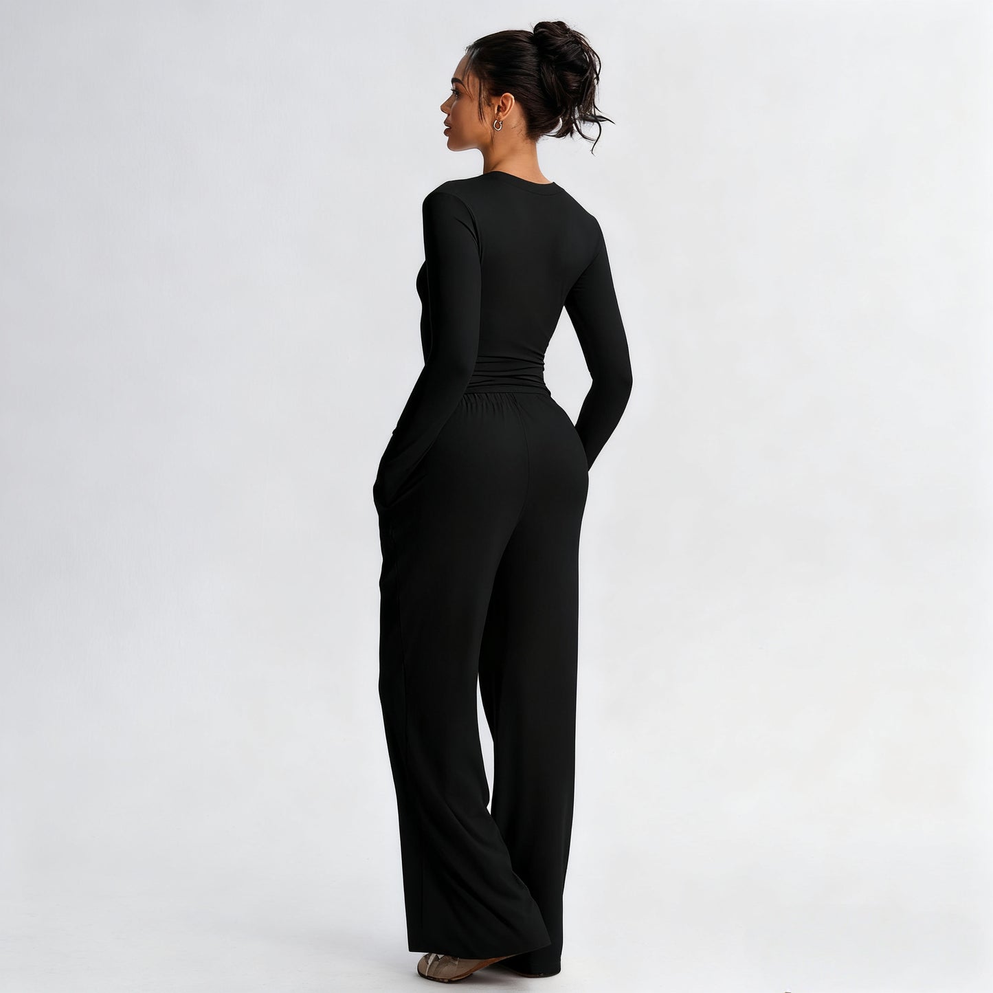 Mesh Crop & Wide Leg Co-ord Set — Mocha