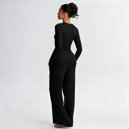 Mesh Crop & Wide Leg Co-ord Set — Mocha