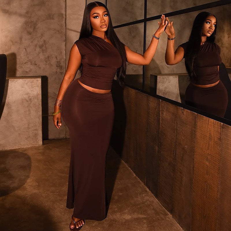 Draped Co-ord Set — Chocolate Brown