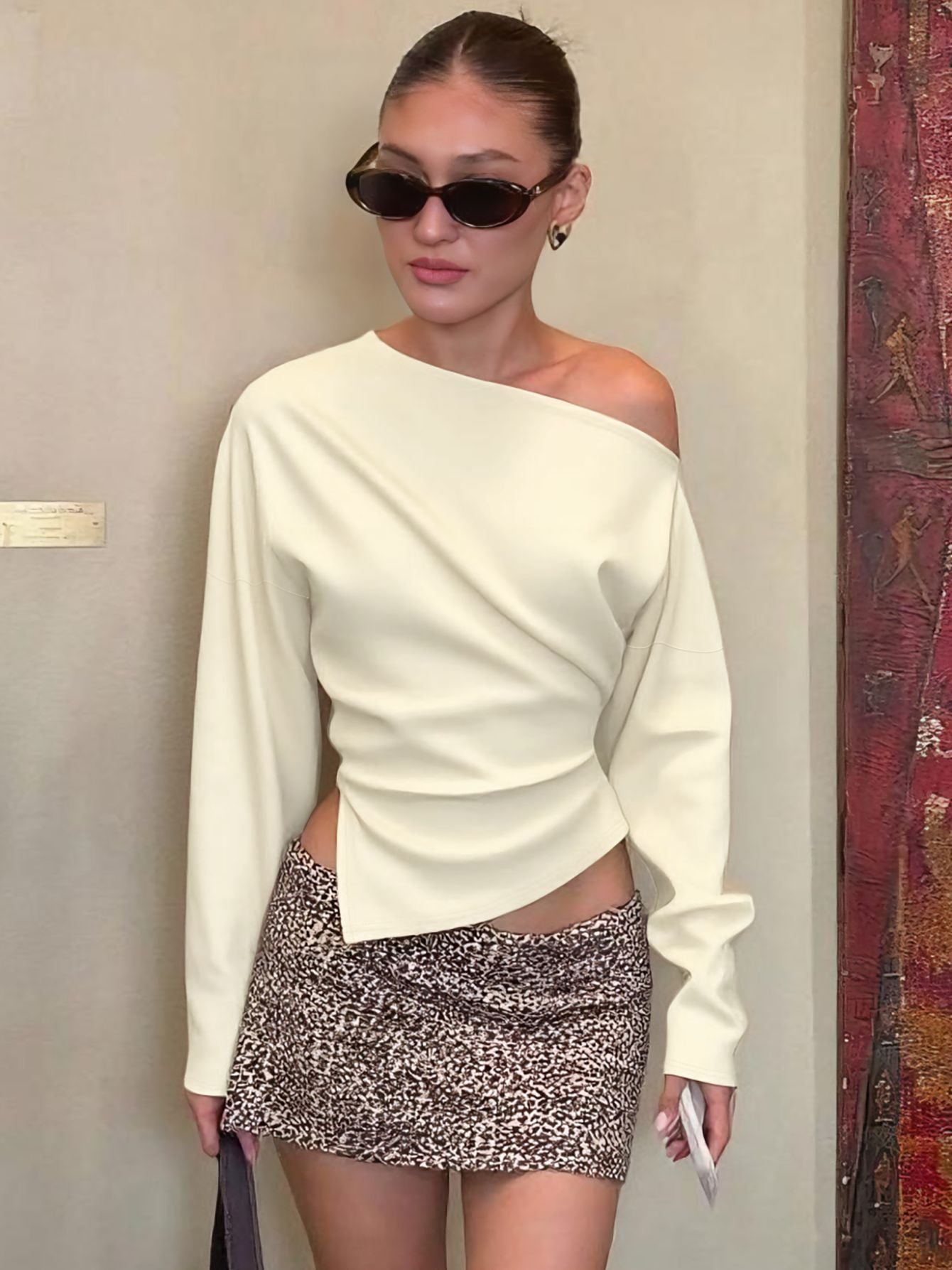 Asymmetric Off-Shoulder Draped Top — Ivory
