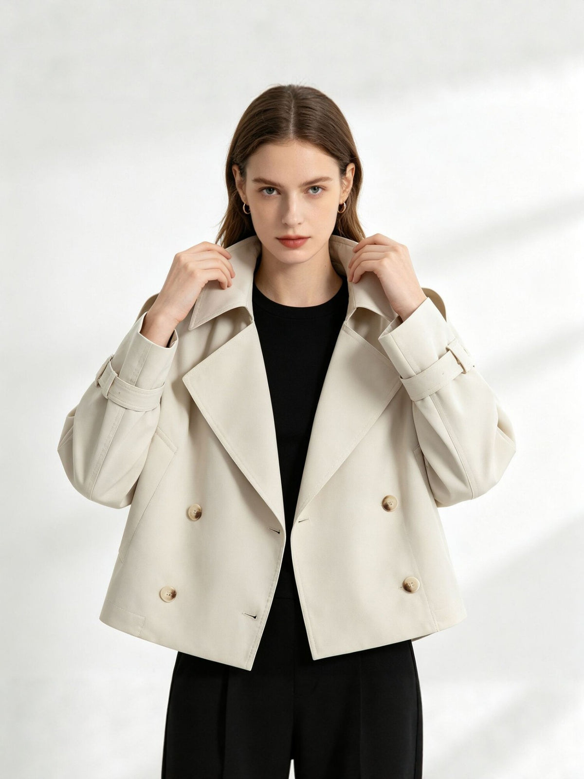 Cropped Trench Coat — Ivory