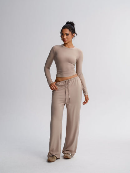 Mesh Crop & Wide Leg Co-ord Set — Mocha