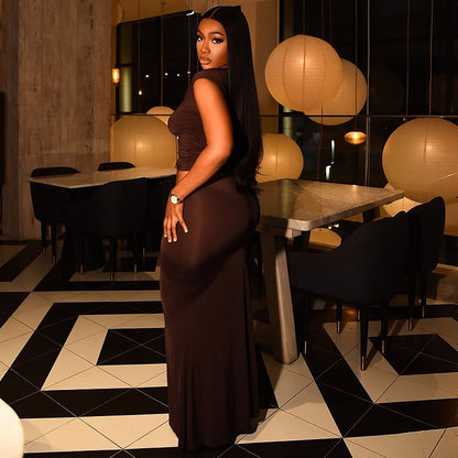 Draped Co-ord Set — Chocolate Brown