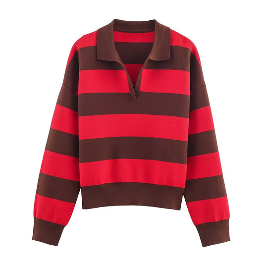 Striped Polo Knit Sweater — AZOMME